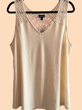 torrid Cream Crochet Yoke Waffle Knit Tank